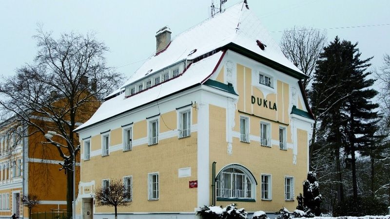 Vila s ordinací doktora Hermanna Riesera má fasádu zdobenou ve stylu geometrické secese
